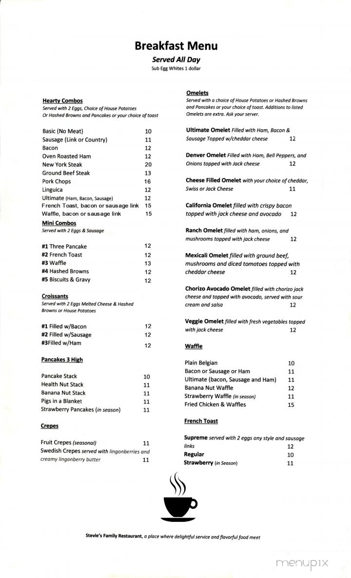 Stevies Family Restaurant - Prunedale, CA menu_pic