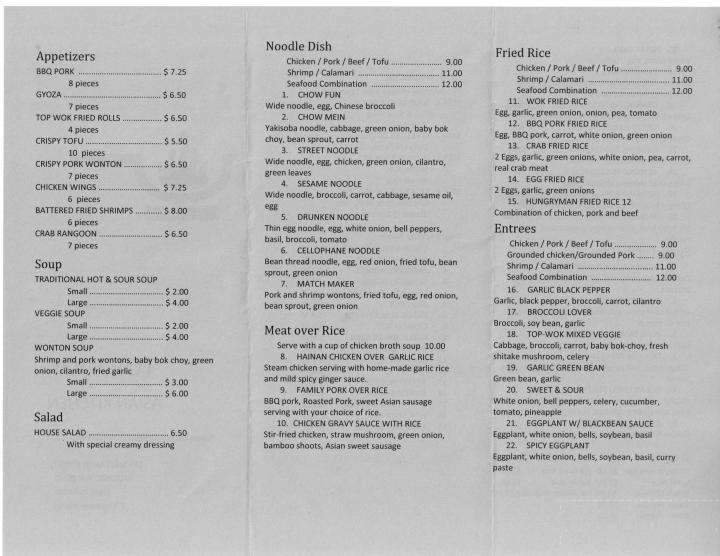 Menu Of Top Wok In Monroe Wa 98272