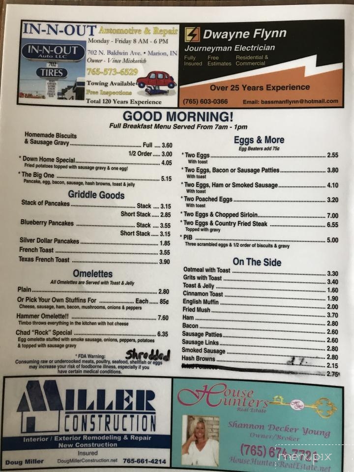 B & B Restaurant - Gas City, IN menu_pic