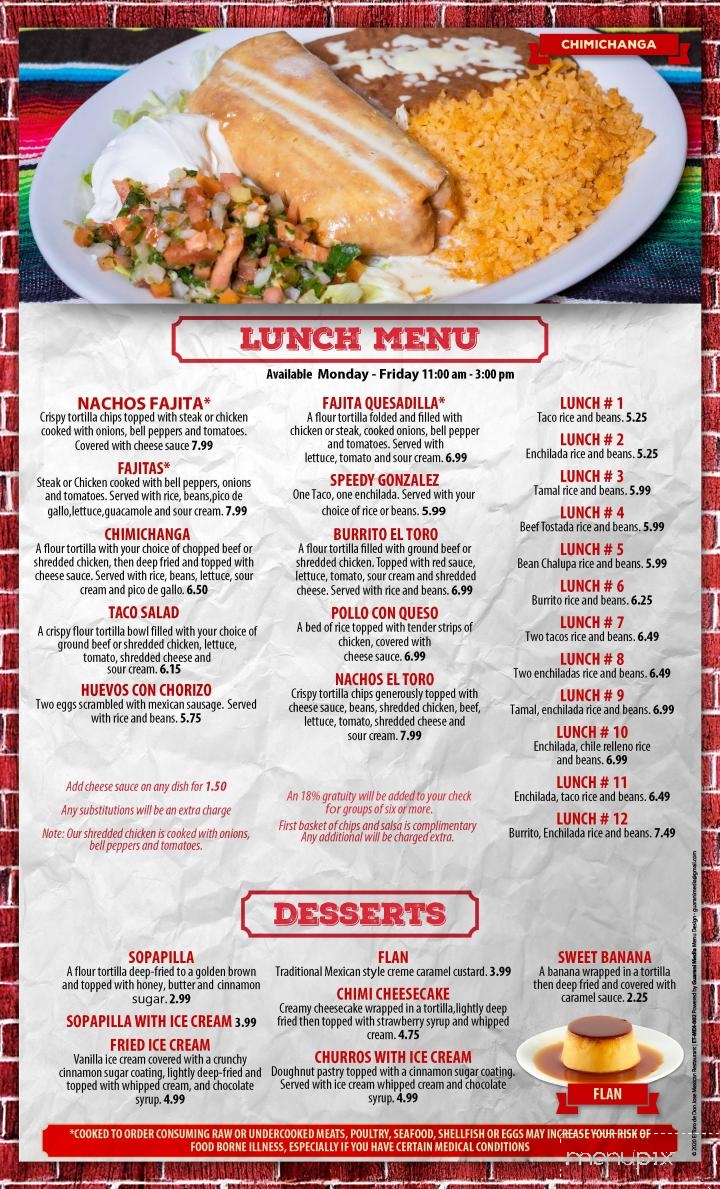 El Toro De Don Jose Mexican Restaurant - Clarksville, TN menu_pic