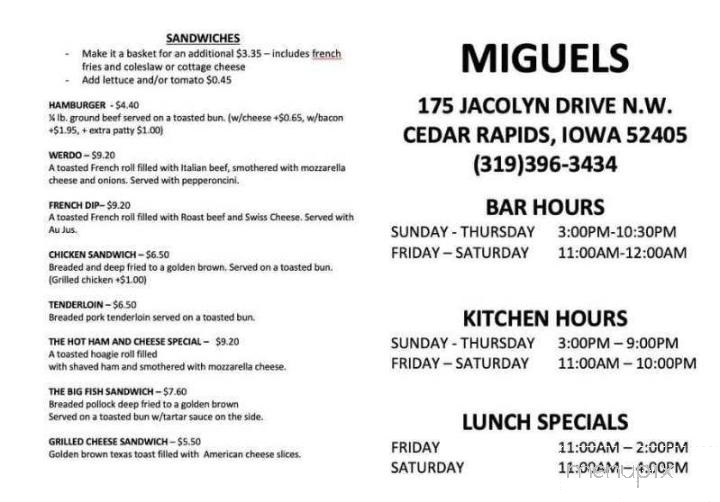 Miguels - Cedar Rapids, IA menu_pic