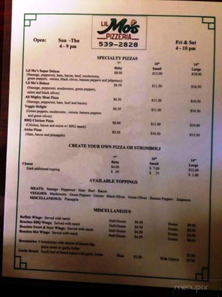 Lil Mo's Pizzeria - Clayton, IN menu_pic