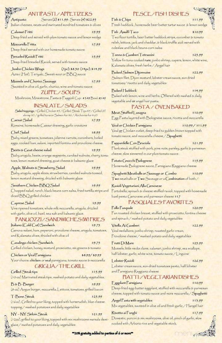 Pasquale's Ristorante - Candia, NH menu_pic