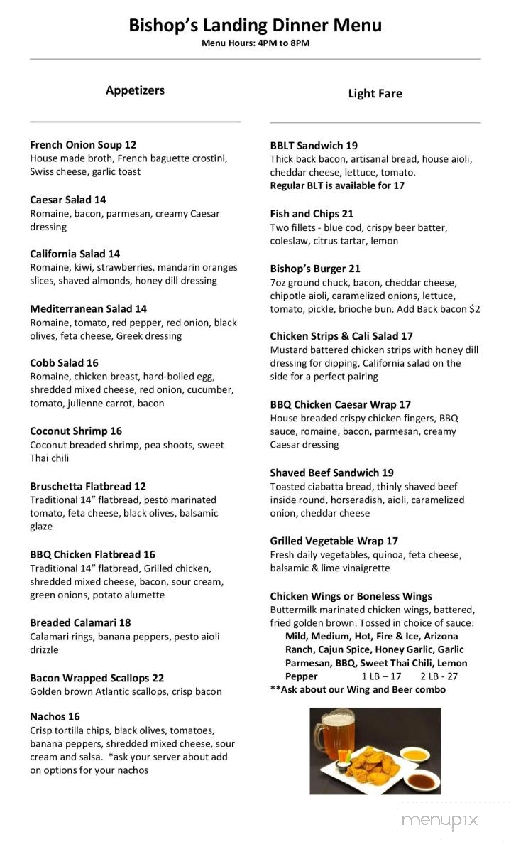 Bishop's Landing - Owen Sound, ON menu_pic