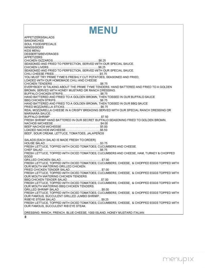 Prime Tyme - Winston-Salem, NC menu_pic
