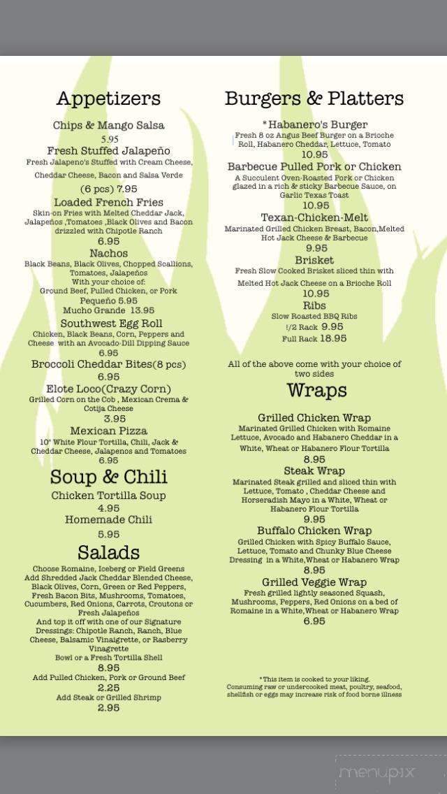 Habanero Tex Mex - Holbrook, NY menu_pic