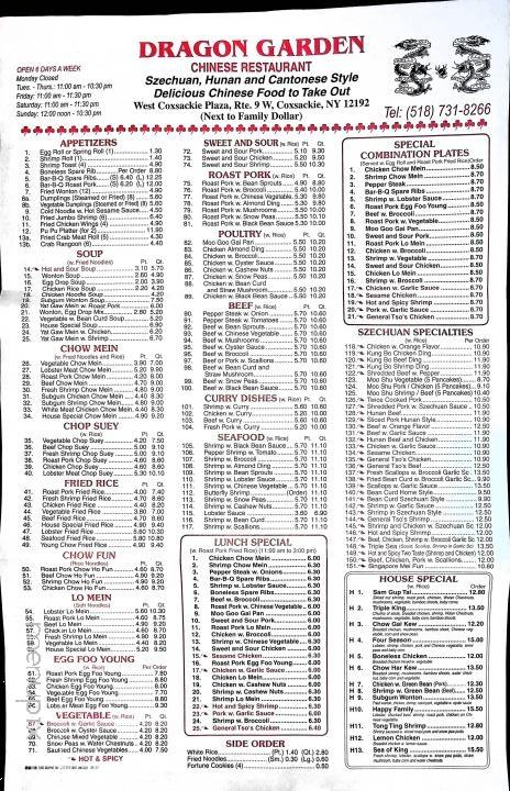New Dragon Chinese Restaurant - West Coxsackie, NY menu_pic