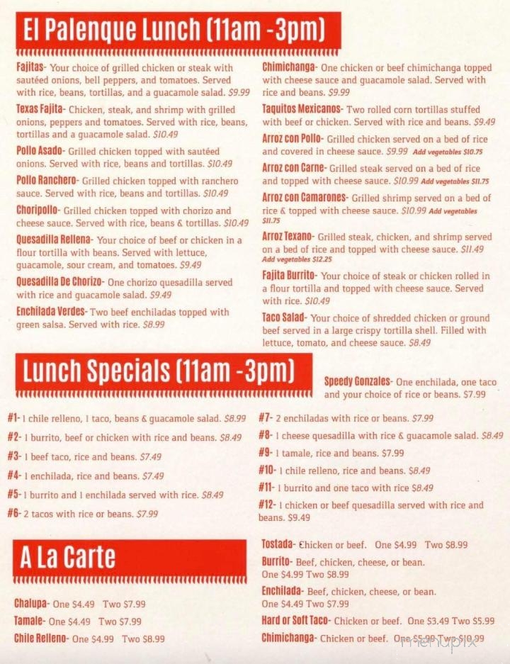 El Palenque Mexican Restaurant - Lowell, OH menu_pic