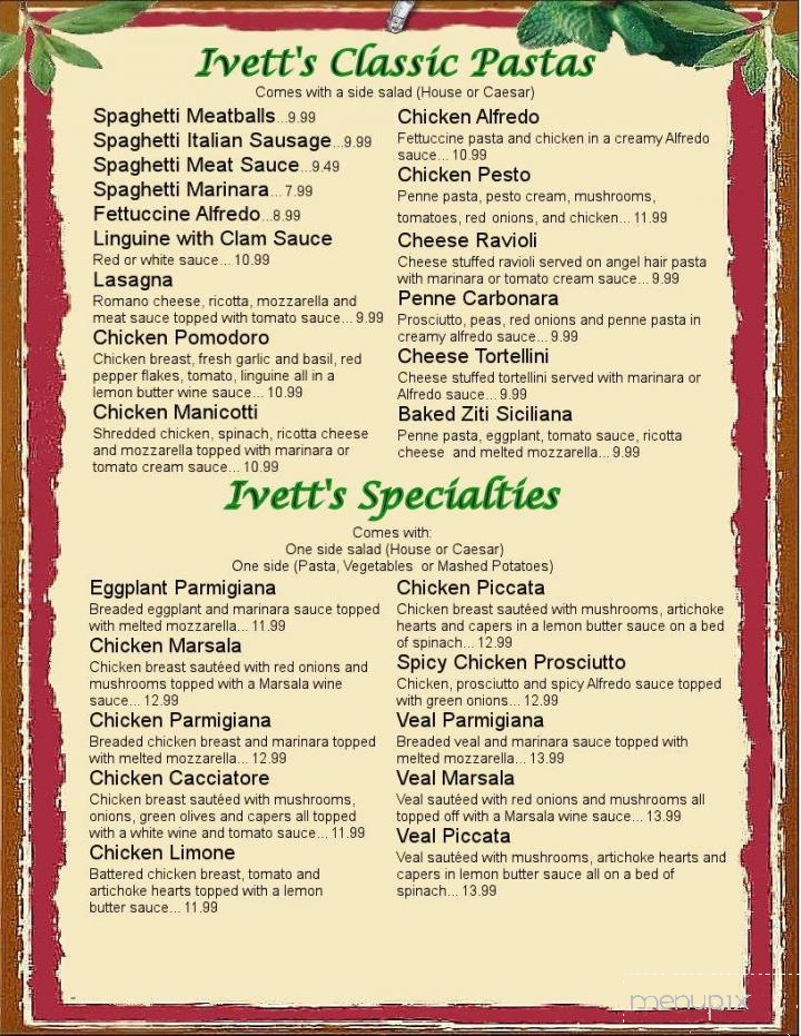 Ivett's Italian Grill - League City, TX menu_pic
