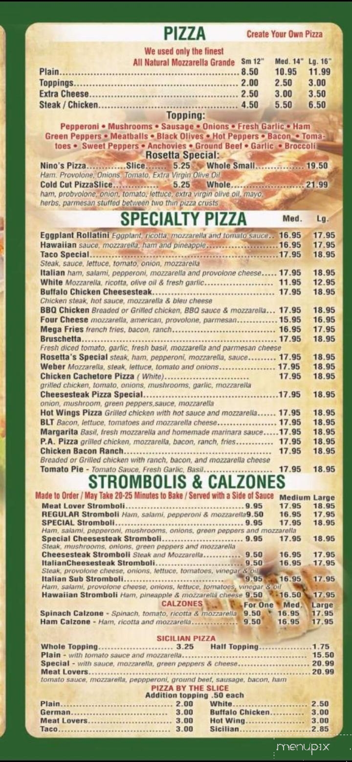 Rosetta's Pizzeria - Nesquehoning, PA menu_pic