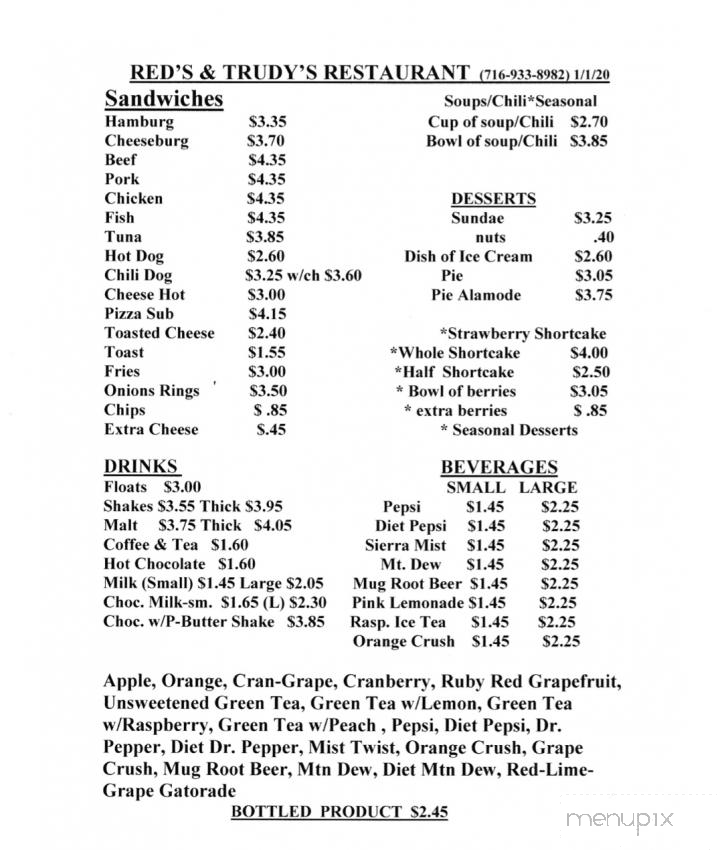 Red & Trudy's Restaurant - Portville, NY menu_pic