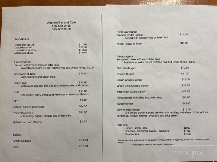Western Bar & Cafe - Cloudcroft, NM menu_pic