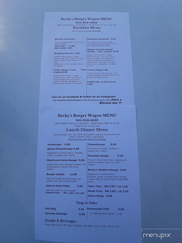 Becky's Burger Wagon - La Grade, OR menu_pic