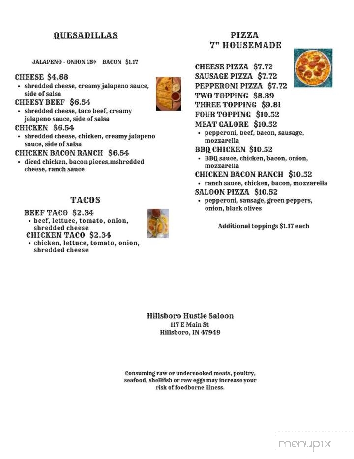 Hillsboro Hustle Saloon - Hillsboro, IN menu_pic