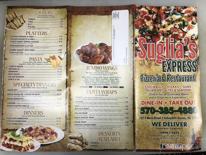 Suglia's Express Pizzeria & Restaurant - Schuylkill Haven, PA menu_pic