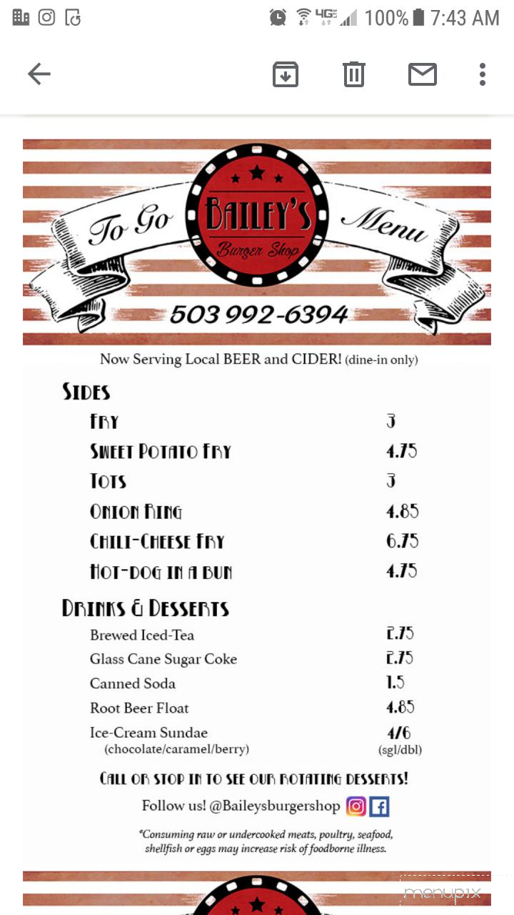 Bailey's Burger shop - Tigard, OR menu_pic