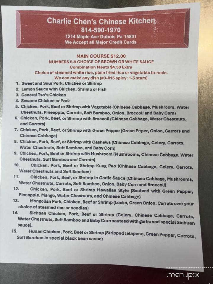 Charlie Chen's Chinese Kitchen - DuBois, PA menu_pic