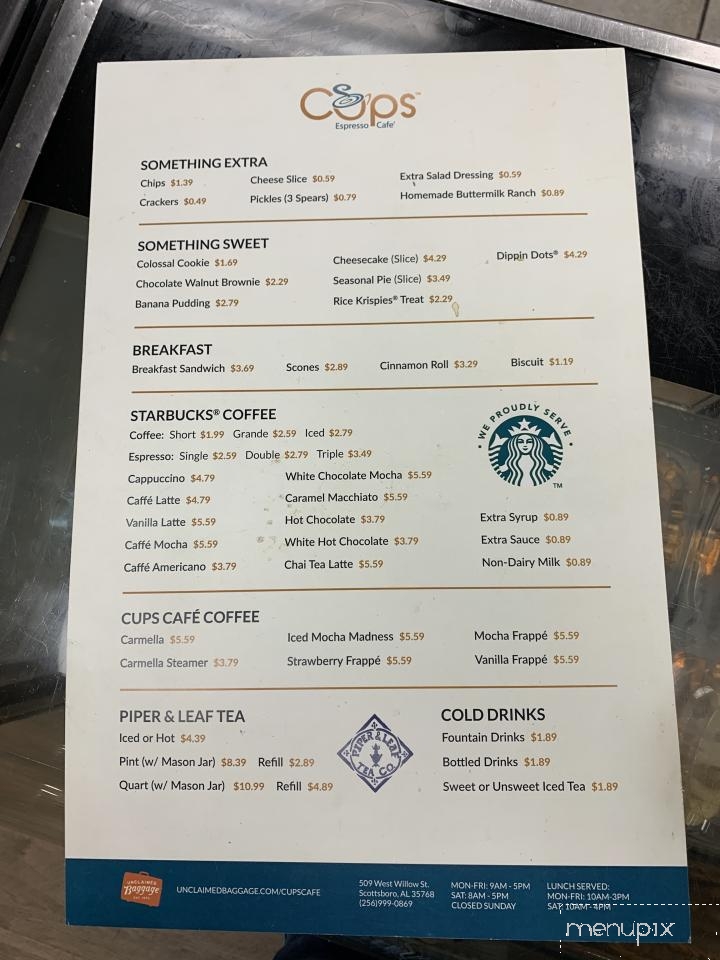 Cups Cafe at Unclaimed Baggage Center - Scottsboro, AL menu_pic