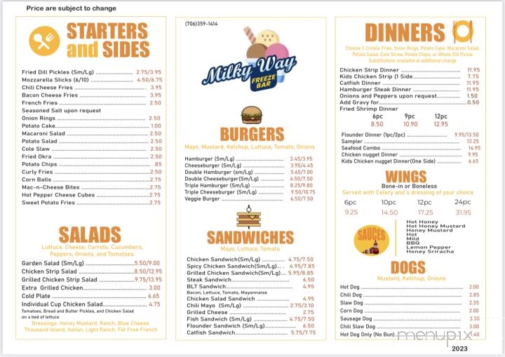 Milkey Way Freeze Bar - Lincolnton, GA menu_pic