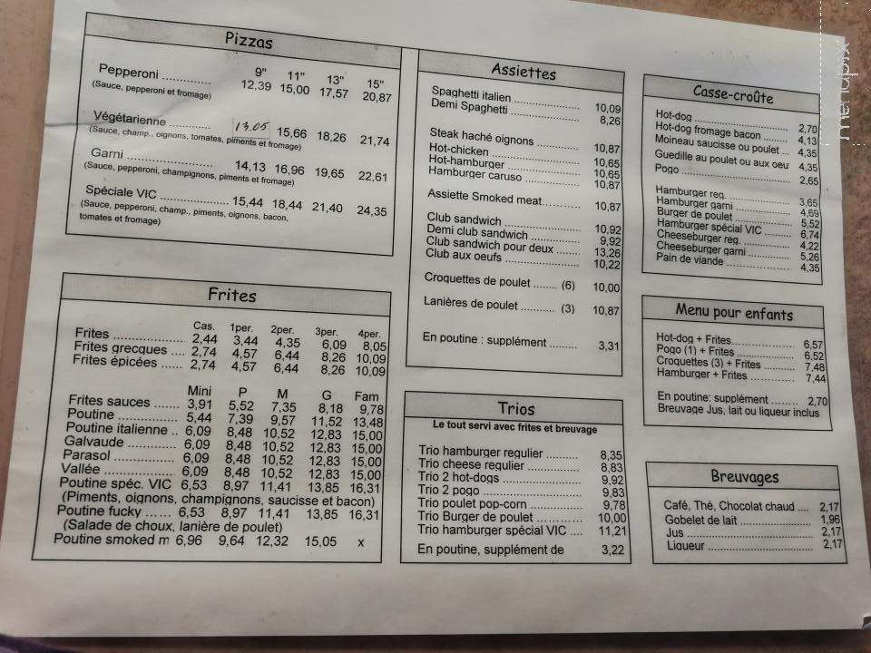 Casse-Croute Chez Vic - Saint-Charles-De-Bellechasse, QC menu_pic