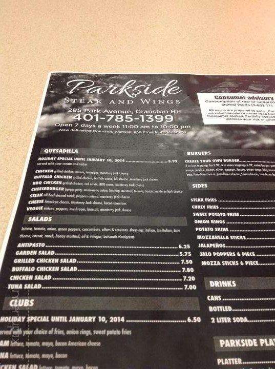 Parkside Steak & Wings To Go - Cranston, RI menu_pic