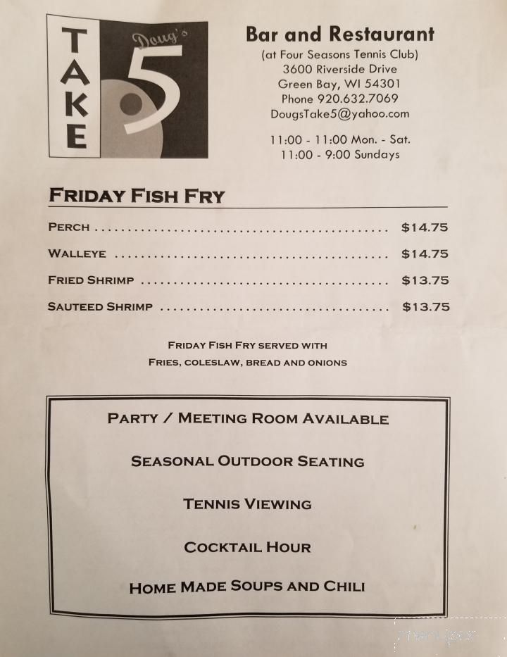 Take 5 - Green Bay, WI menu_pic