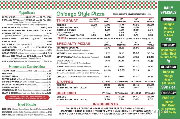 Triano's Pizza - Lombard, IL menu_pic