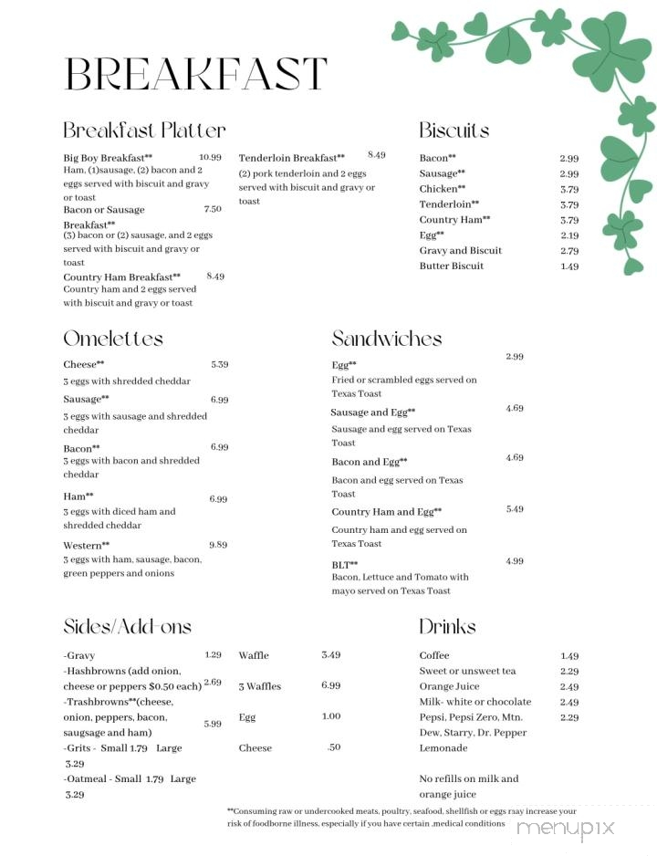 Cloverleaf Restaurant - Liberty, TN menu_pic
