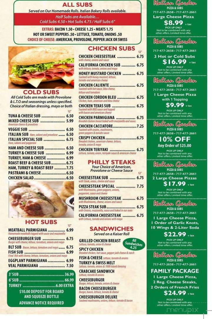 Italian Garden Pizza Restaurant - Shippensburg, PA menu_pic