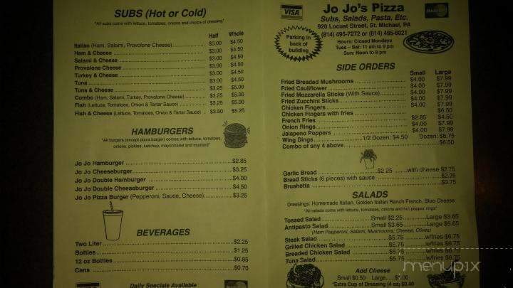 Jo Jo's Pizza - Saint Michael, PA menu_pic