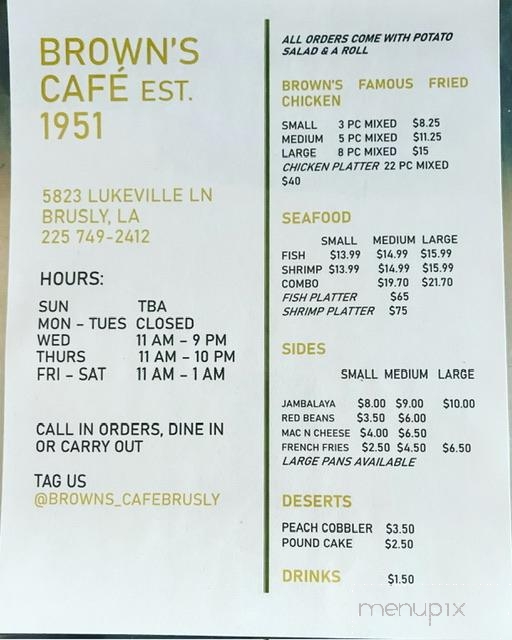Brown's Cafe - Brusly, LA menu_pic