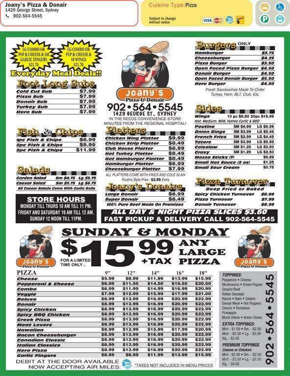Joany's Pizza & Donair - Cape Breton, NS menu_pic