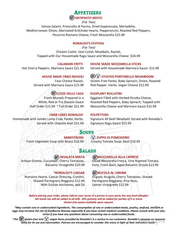 Ronaldo's Ristorante - North Hampton, NH menu_pic
