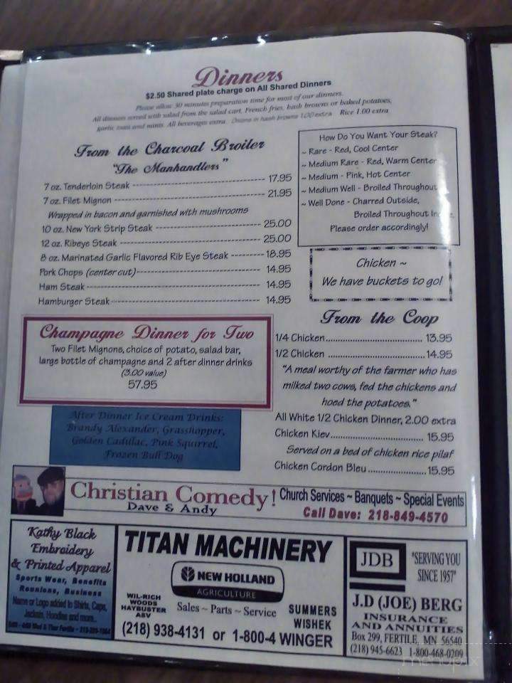 Moran's Supper Club & Lounge - Winger, MN menu_pic