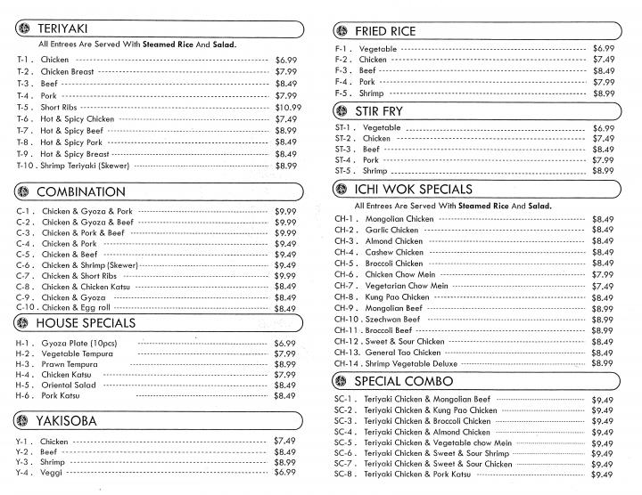 Ichi Teriyaki - Bonney Lake, WA menu_pic