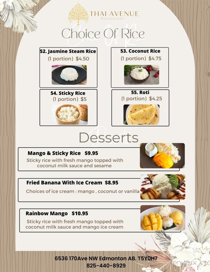 Thai Avenue Restaurant - Edmonton, AB menu_pic