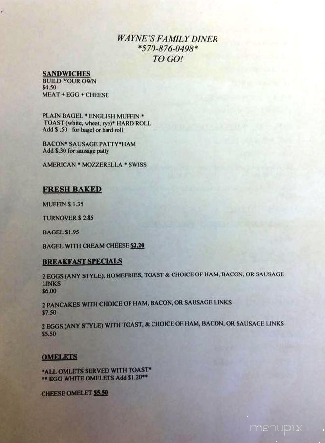 Wayne's Family Restaurant - Jermyn, PA menu_pic