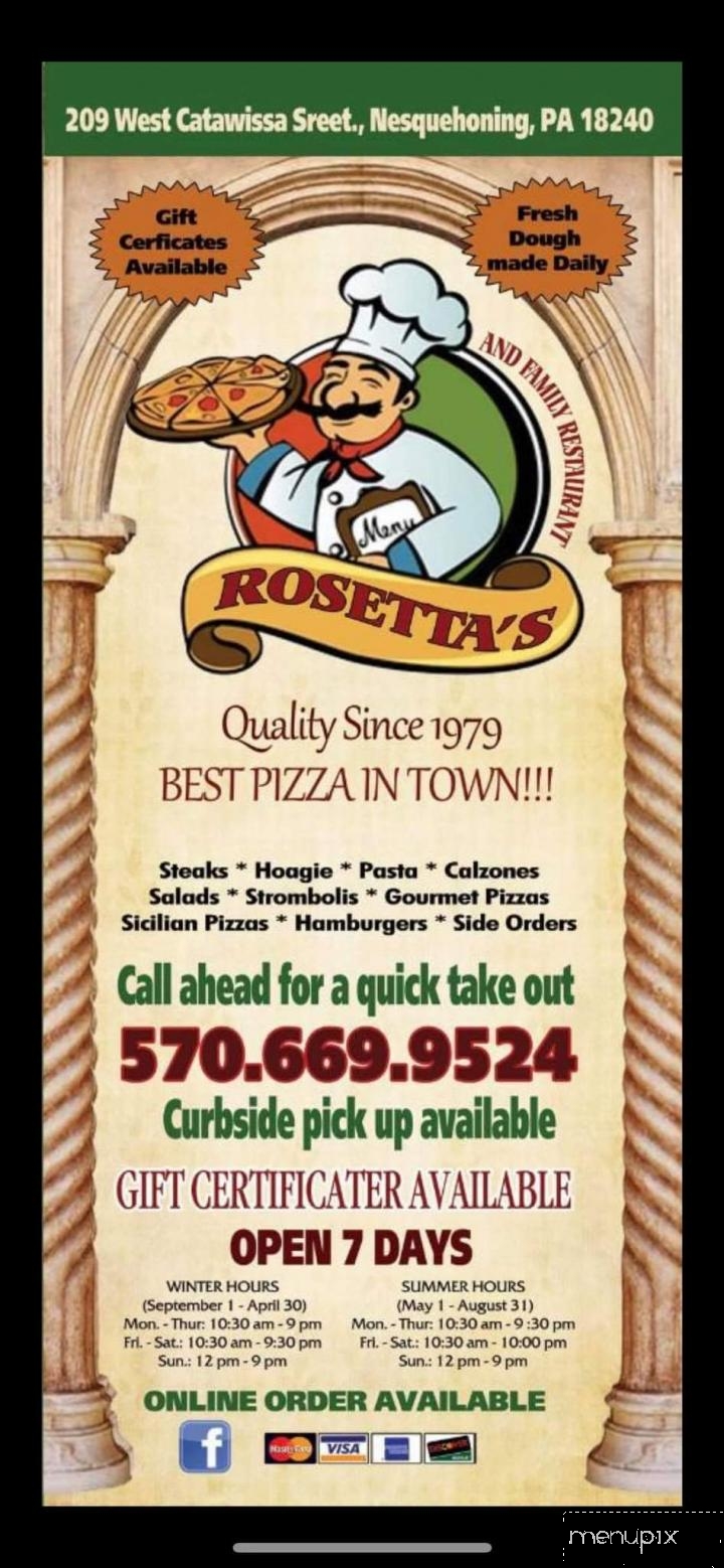 Rosetta's Pizzeria - Nesquehoning, PA menu_pic