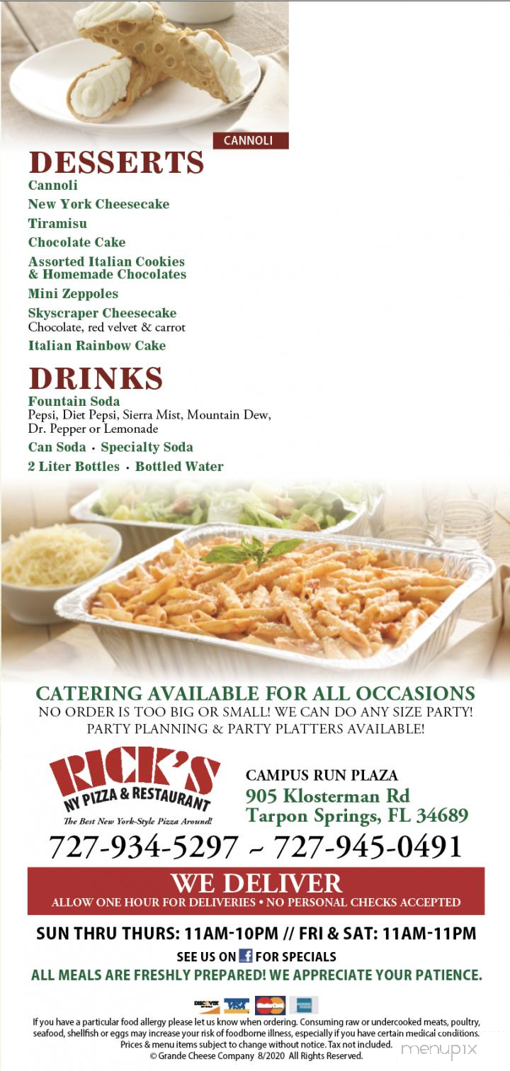 Rick's NY Style Pizza and Restaruant - Tarpon Springs, FL menu_pic