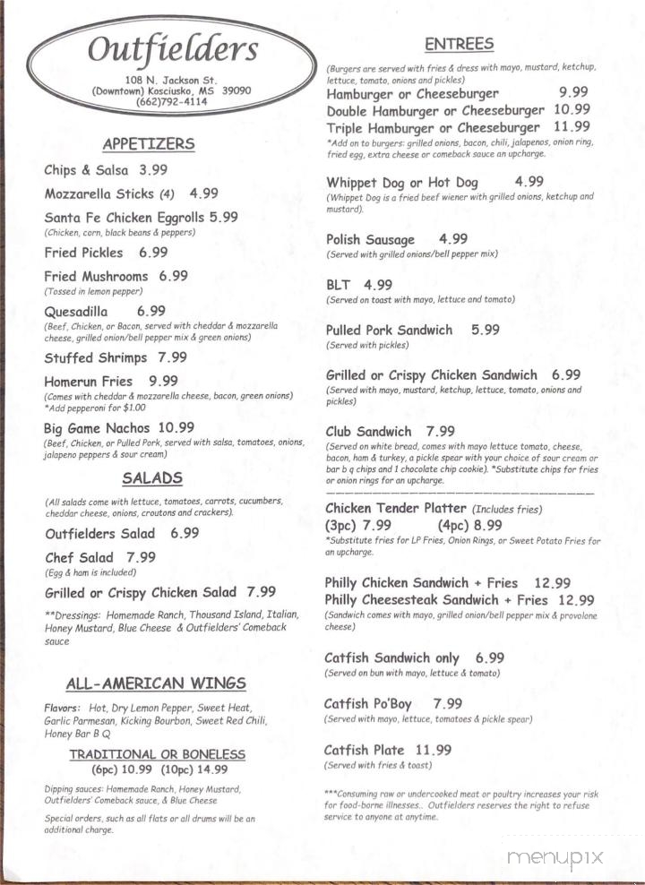 Outfielders Sports Bar & Grill - Kosciusko, MS menu_pic