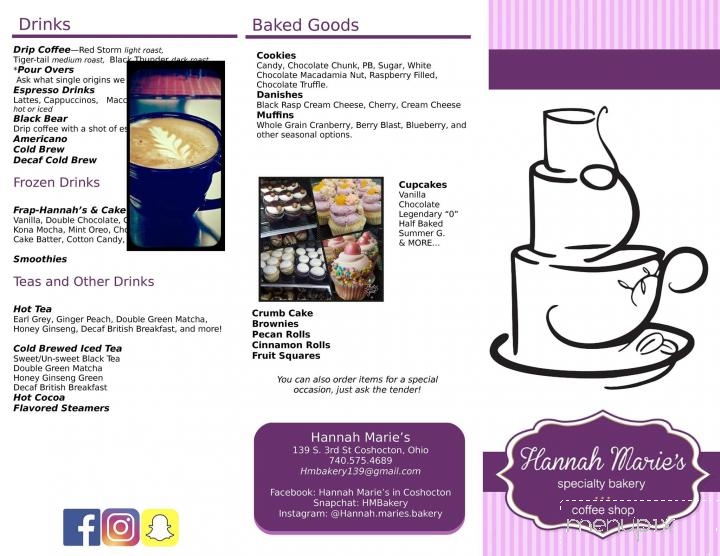 Hannah Marie's Bakery & Coffee Shop - Coshocton, OH menu_pic