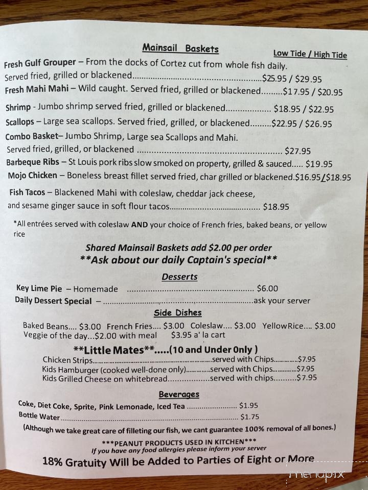 Tide Tables Restaurant - Cortez, FL menu_pic