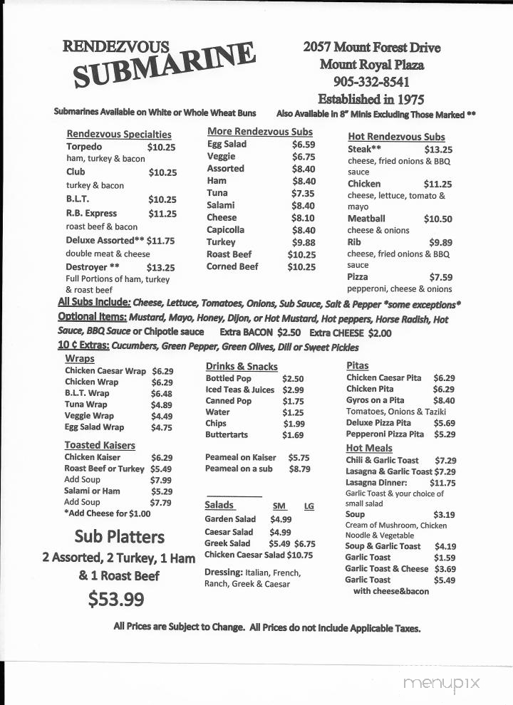 Rendezvous Submarine Shops - Burlington, ON menu_pic