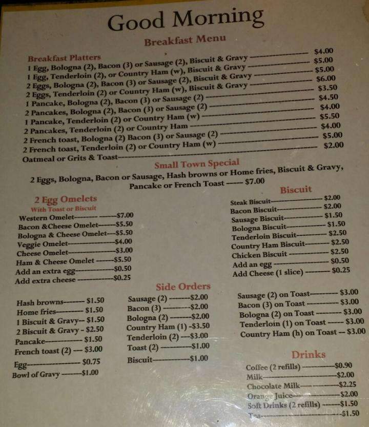 Small Town Diner - Mount Pleasant, TN menu_pic