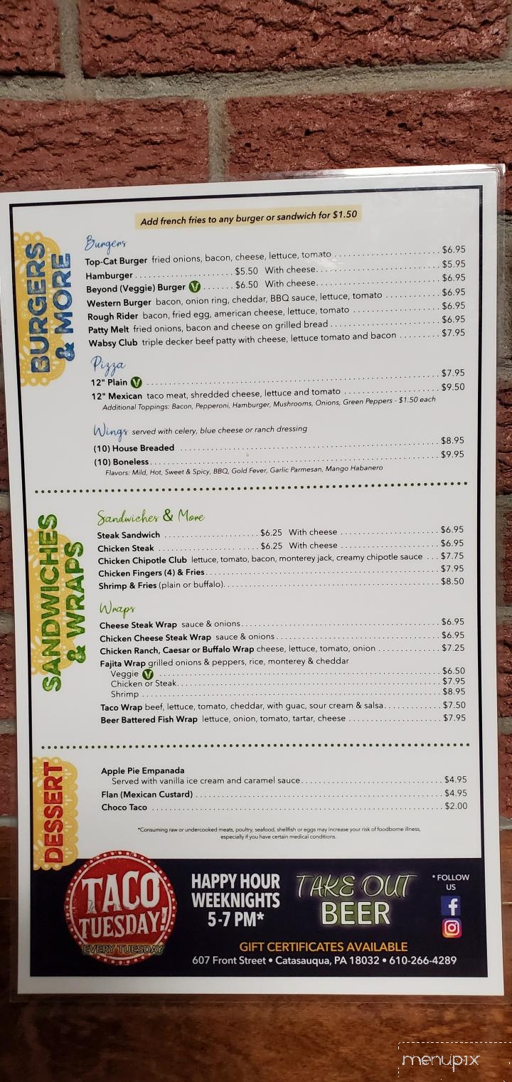 Tony's Top Cat Bar & Grill - Catasauqua, PA menu_pic