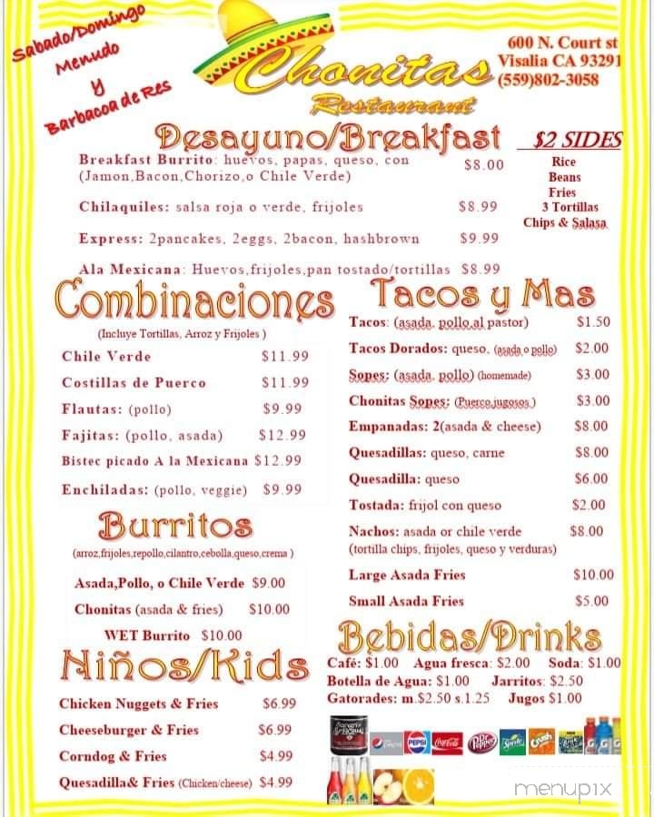 Chonitas Restaurant - Visalia, CA menu_pic