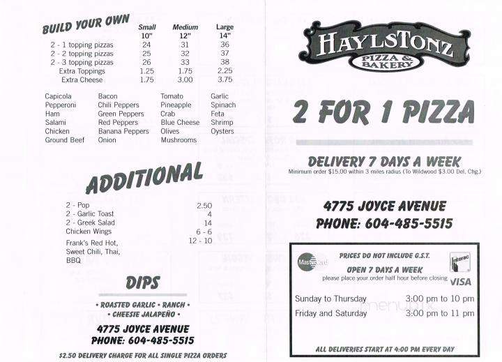 Haylstonz Pizza & Sushi - Powell River, BC menu_pic