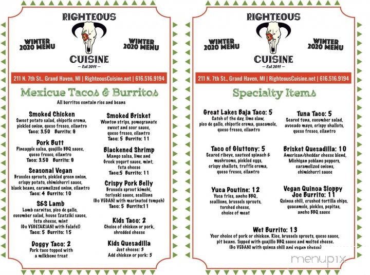 Righteous Cuisine - Grand Haven, MI menu_pic