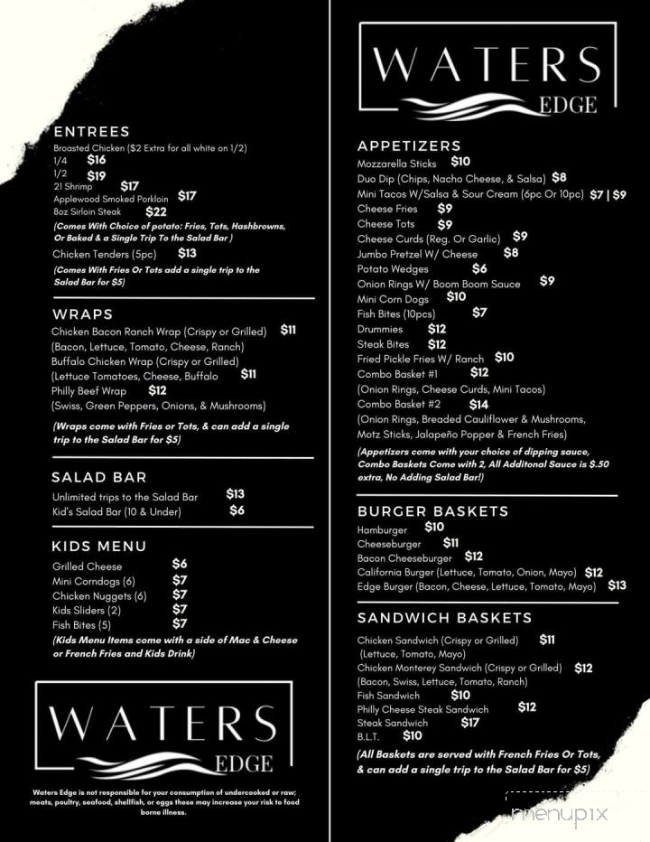 Water's Edge Bar & Restaurant - Starbuck, MN menu_pic
