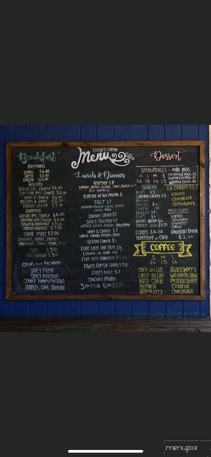 Cosse's Corner Shack - Milton, FL menu_pic